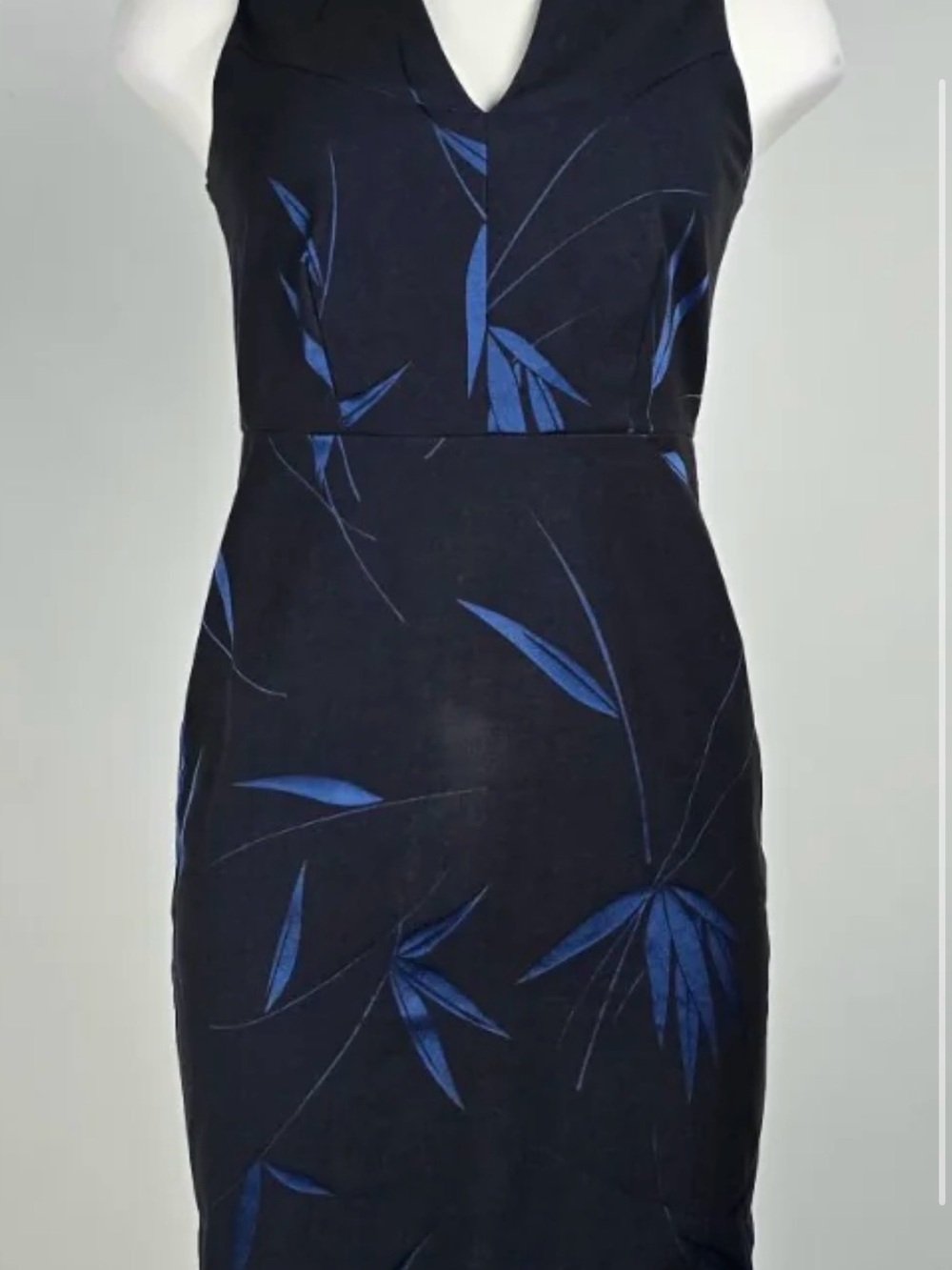 Ann Taylor Factory Navy Midi Dress with Blue Leaf Motif